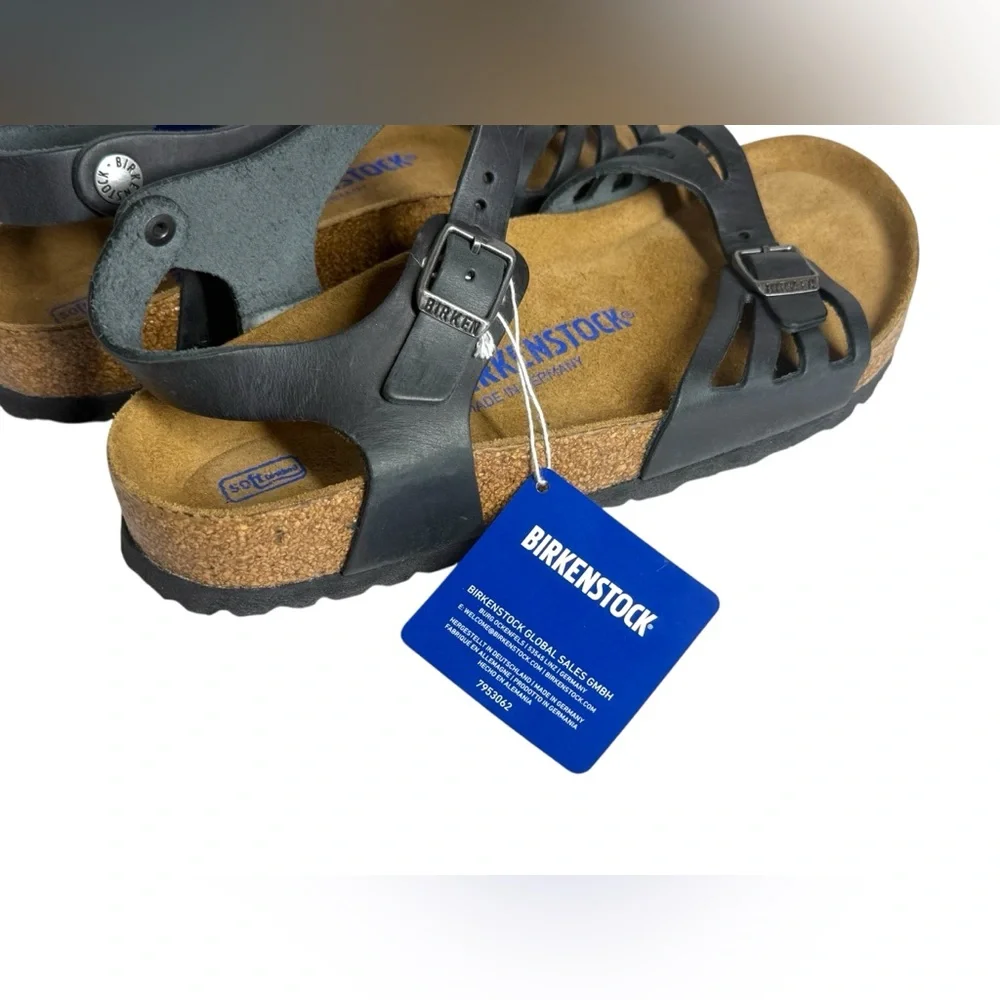 Birkenstock Bali Soft Footbed Sandals Black Oiled Leather 39 Regular Women Sz 8 - Picture 7 of 15